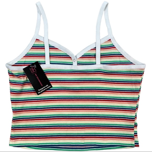 No Boundaries size large rainbow striped spaghetti strap ribbed crop top NWT - Picture 6 of 14